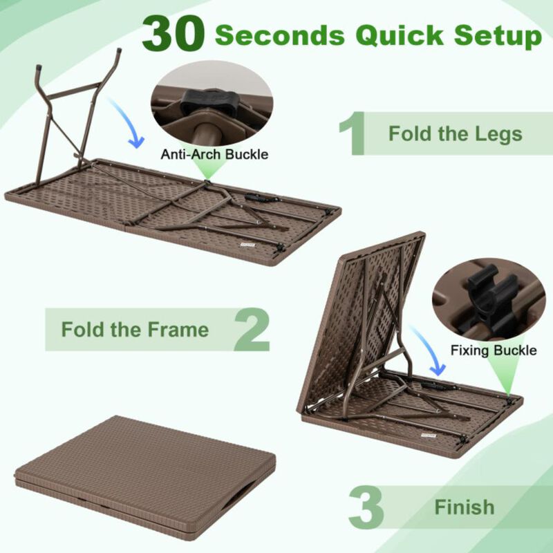 Hivvago 5FT Folding Picnic Table with Rattan Grain HDPE Tabletop and Sturdy Metal Fame