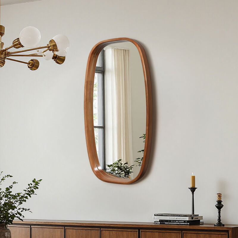 31.5" Rounded Rectangle Pine Wood Wall Mirror image number 2