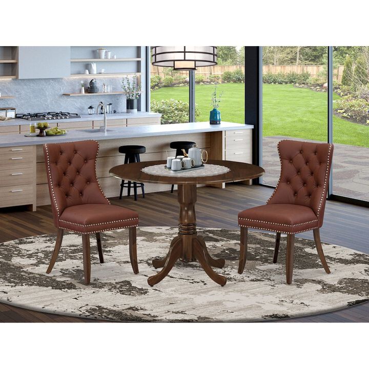 3 Piece Dining Table Set Contains a Round Kitchen Table with Dropleaf