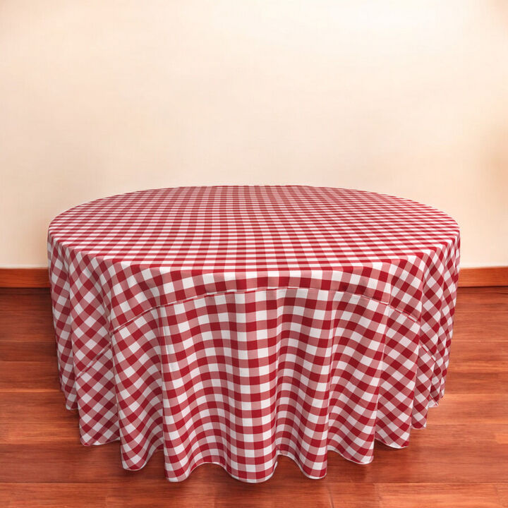Round Polyester Checkered Tablecloth 108 Inch for Banquets and Parties
