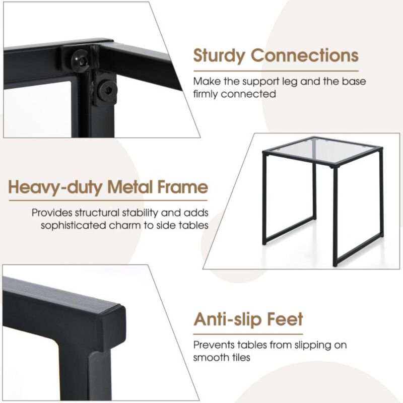 Hivvago Tempered Glass Side Table with Metal Frame for Indoor and Outdoor