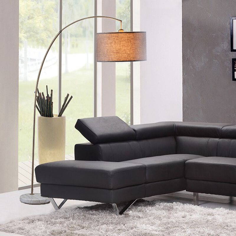 Hivvago 86" Beige And Antique Gold Arched Floor Lamp With Gray Drum Shade