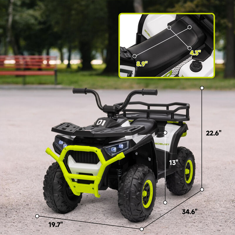 BreeBe 12V Kids ATV, 4 Wheeler Quad with 4 Spring Suspension Wheels, LED Lights, Music USB image number 2