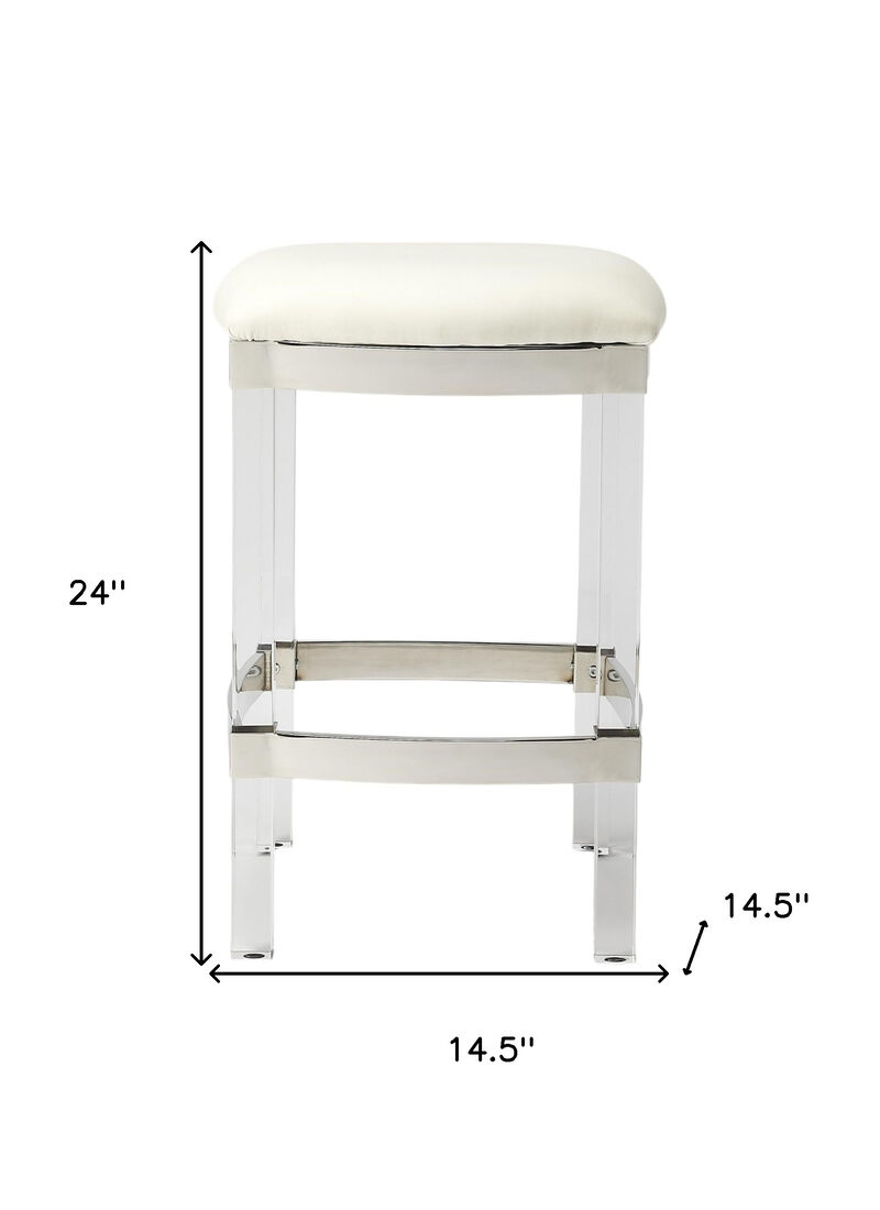 HomeRoots 24" White And Clear Faux Leather And Acrylic Backless Counter Height Bar Chair image number 2