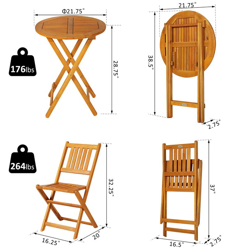 Teak Alfresco Bistro: 3-Piece Folding Acacia Wood Set with Square Table