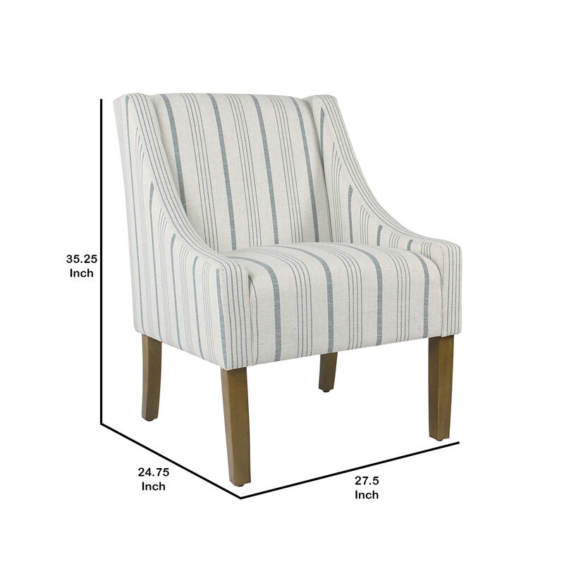 Stripe Pattern Fabric Upholstered Accent Chair with Wooden Legs, Multicolor image number 5