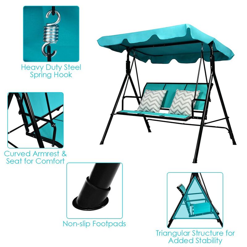 Mondawe 3 Person Steel Frame Patio Swing with Polyester Angle and Adjustable Canopy