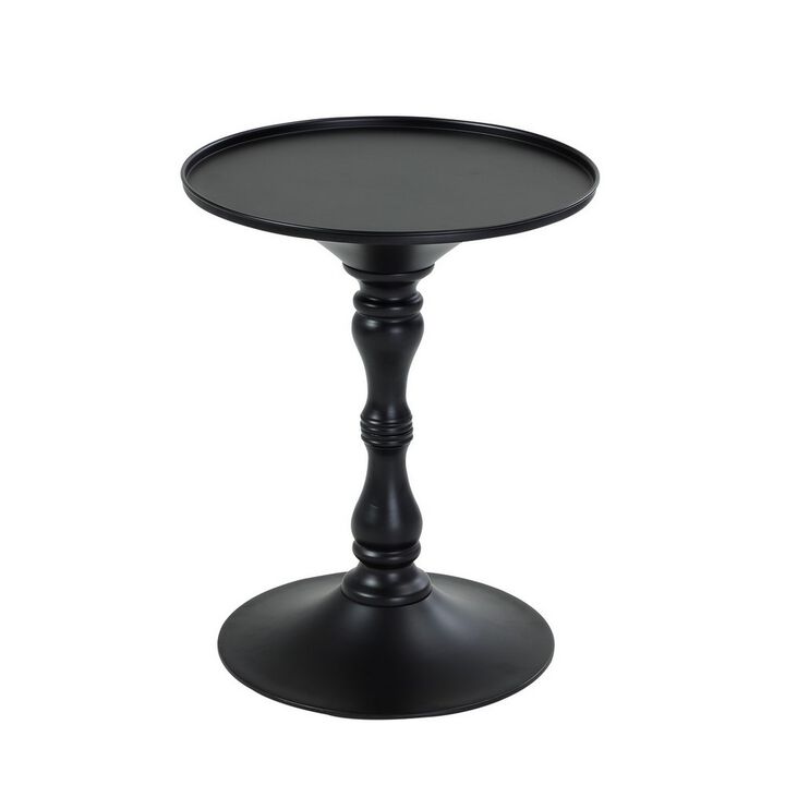 Wowi 23 Inch Side End Table, Round Hourglass Turned Base, Black Finish