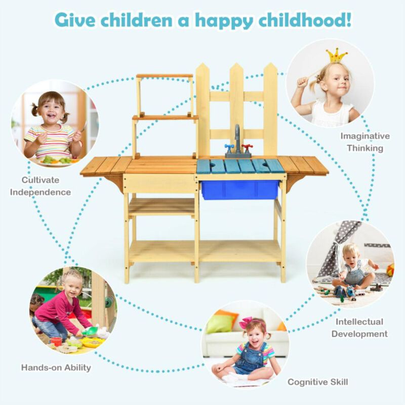 Hivvago Kid's Outdoor Wooden Pretend Cook Kitchen Playset Toy