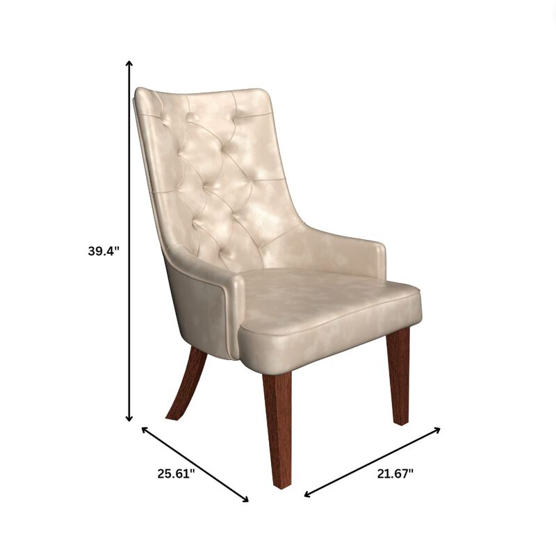 LeisureMod Dining Chair Upholstered in Leather Velvet with Diamond-Tufted High Back and Stained Rubberwood Legs for Modern Home and Kitchen Spruce Collection Set of 2