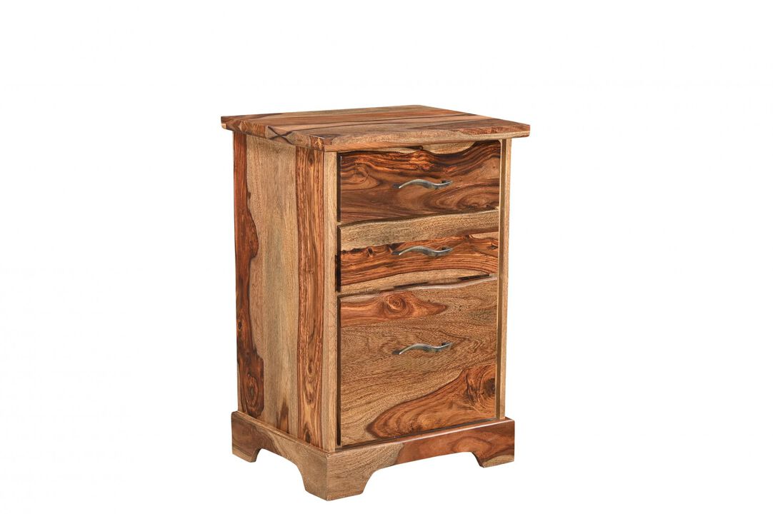 HomeRoots 30" Natural Solid Wood Three Drawers Filing Cabinet