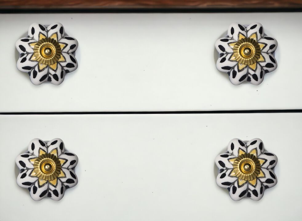 HomeRoots Set of Eight Black And Yellow Ceramic And Metal Drawer Pull Knobs