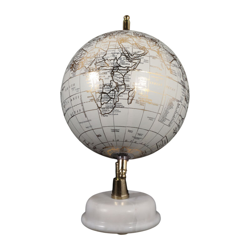 10x7" Globe On Marble Base, White/gold image number 2