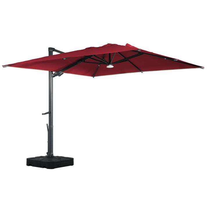 10 ft 360° Rotation Square Cantilever Patio Umbrella with BaseandBT in Red