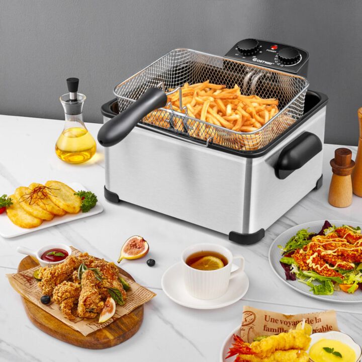 Hivvago Electric Deep Fryer 5.3QT/21-Cup Stainless Steel 1700W with Triple Basket