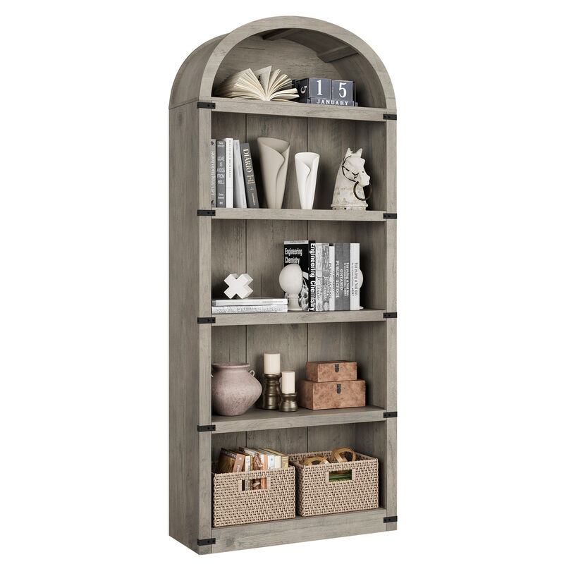Vintage Farmhouse Arched 5-Tier Wooden Bookcase, Tall Display Cabinet for Living Room, Home Office and Bedroom image number 0
