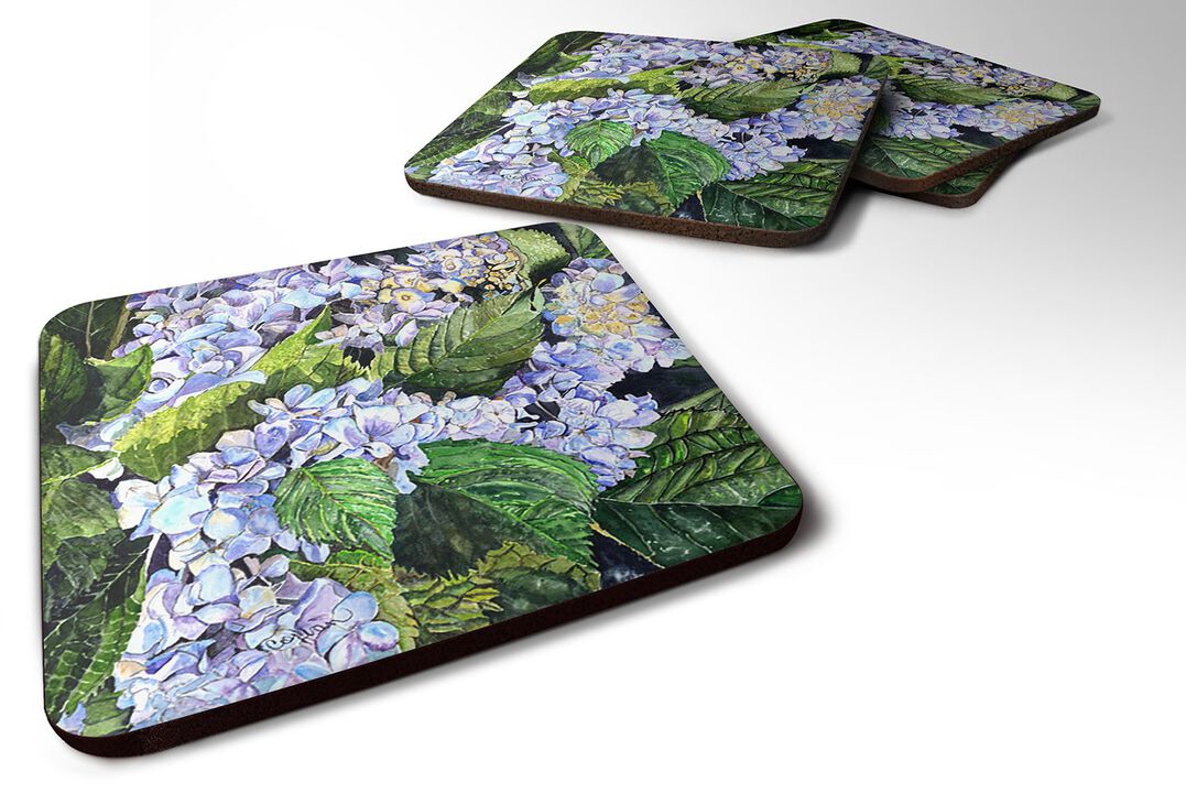 Caroline's Treasures 8730FC Hydrangea Foam Coasters (Set of 4), 3.5 H x 3.5 W, Multicolor