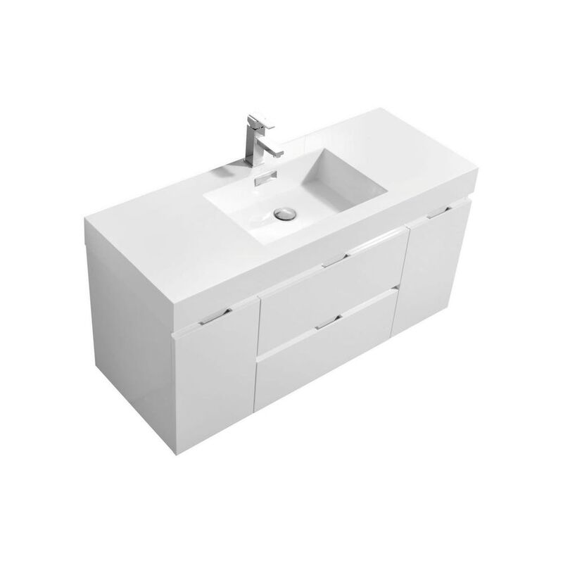 Kubebath Bliss 48 High Gloss White Wall Mount Modern Bathroom Vanity