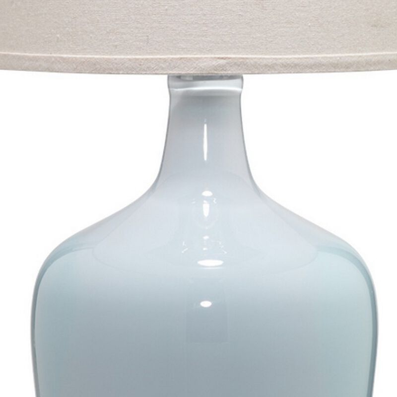 Table Lamp with Bellied Shape Ceramic Base, Gray - Benzara