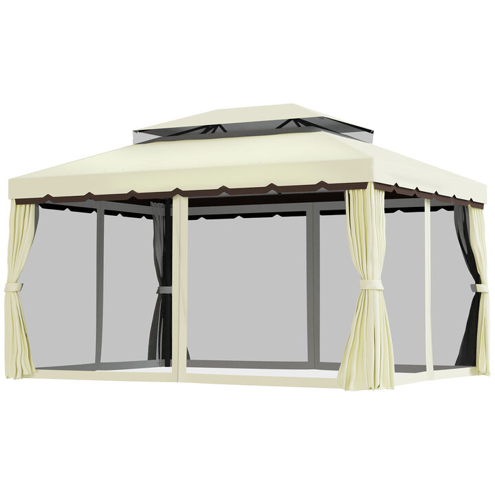 Outsunny 10' x 13' Patio Gazebo, Outdoor Gazebo Canopy Shelter with Netting and Curtains, Aluminum Frame for Garden, Lawn, Backyard and Deck, Cream White