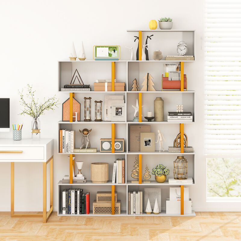 Heavy-Duty Metal Frame Geometric Bookcase with 5 Tiers and Anti-Tip Kits