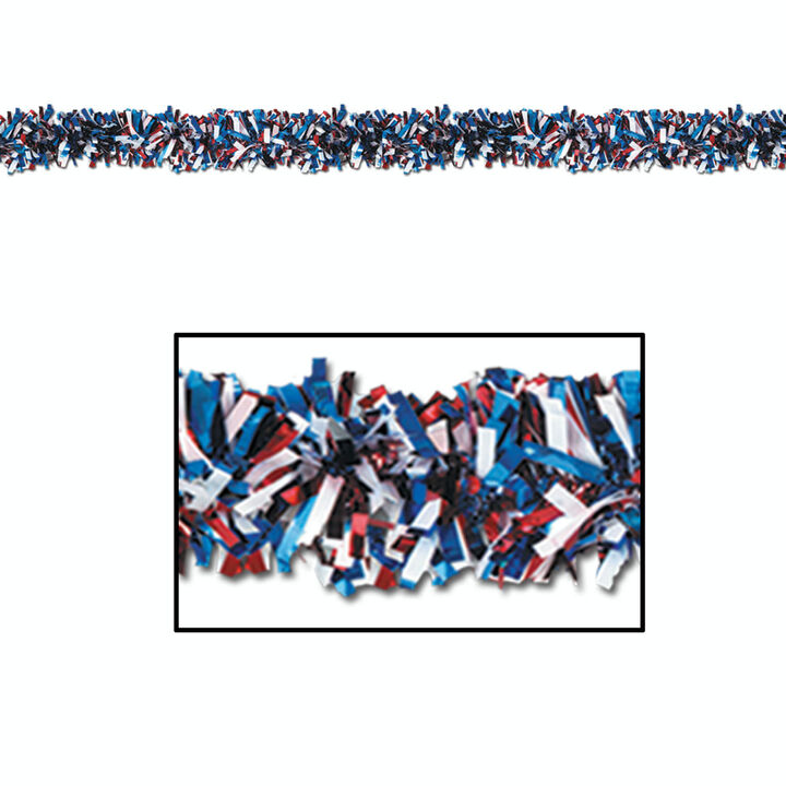 12 Metallic Red  White and Blue Foil Tinsel 6-Ply 4th of July Garlands 15' - Unlit