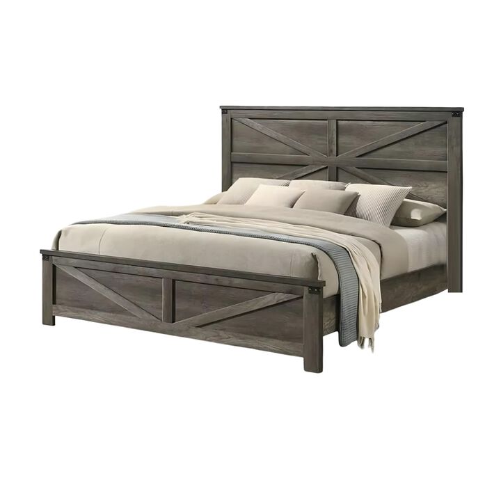 Bry 4pc Farmhouse Queen Complete Bedroom Set, Rustic Gray