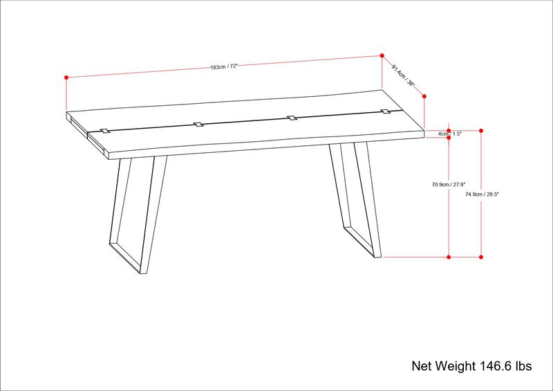 Delta 72 inch x 36 inch Rectangle Modern Industrial Dining Table in Dark Walnut