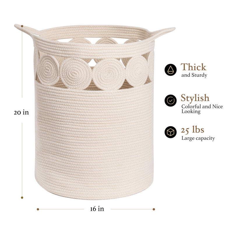 Bohemian Style Cotton Rope Storage Basket for Bedroom, Bathroom and Children's room(Beige)