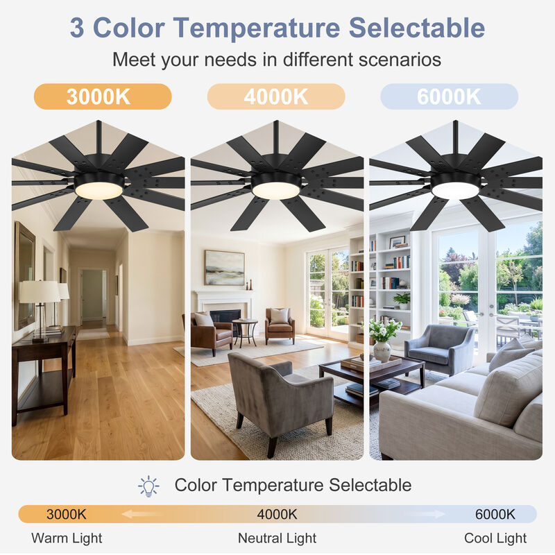 Breezary 60 Inch LED Ceiling Fan with Remote, 10 Plywood Blades, DC Motor, Timer image number 3