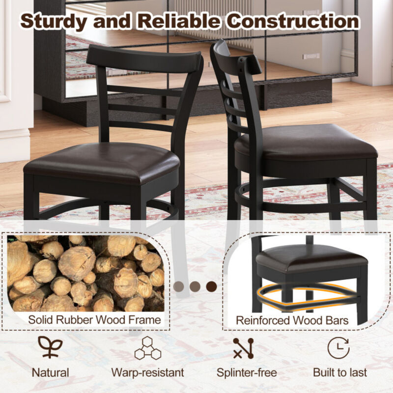 Wooden Dining Chair Set of 2 with Solid Rubber Wood Legs for Restaurant image number 7