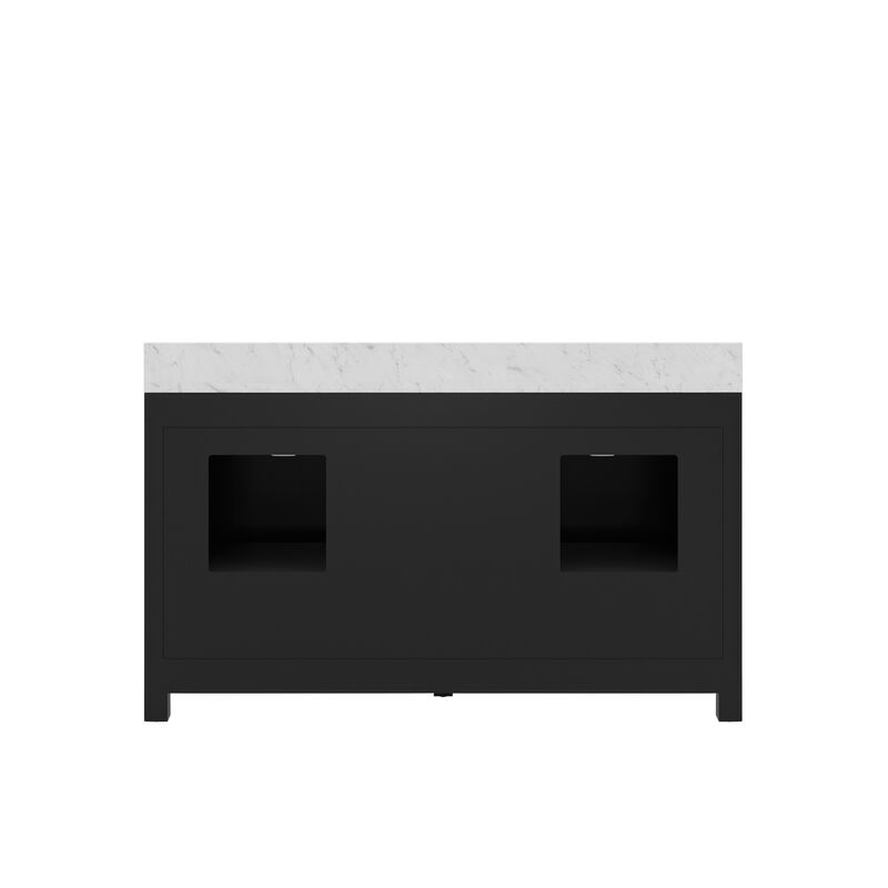 Madison 60 In. Double Sink Carrara White Marble Countertop Bath Vanity in Espresso