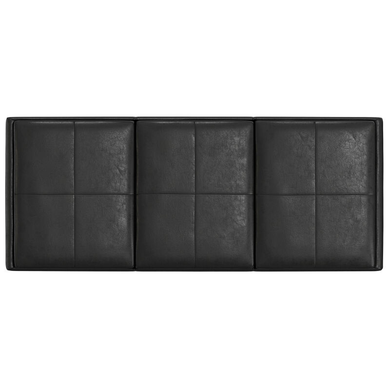 Avalon 42 inch Wide Contemporary Rectangle Storage Ottoman in Distressed Black Vegan Faux Leather, Assembled