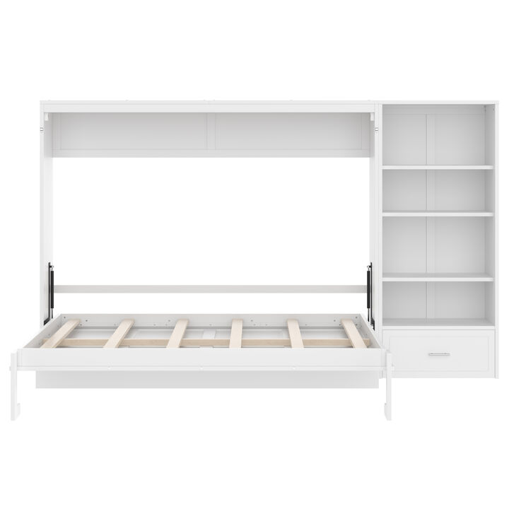Merax Queen Size Murphy Bed with Height Adjustable Storage Compartments and Shelf