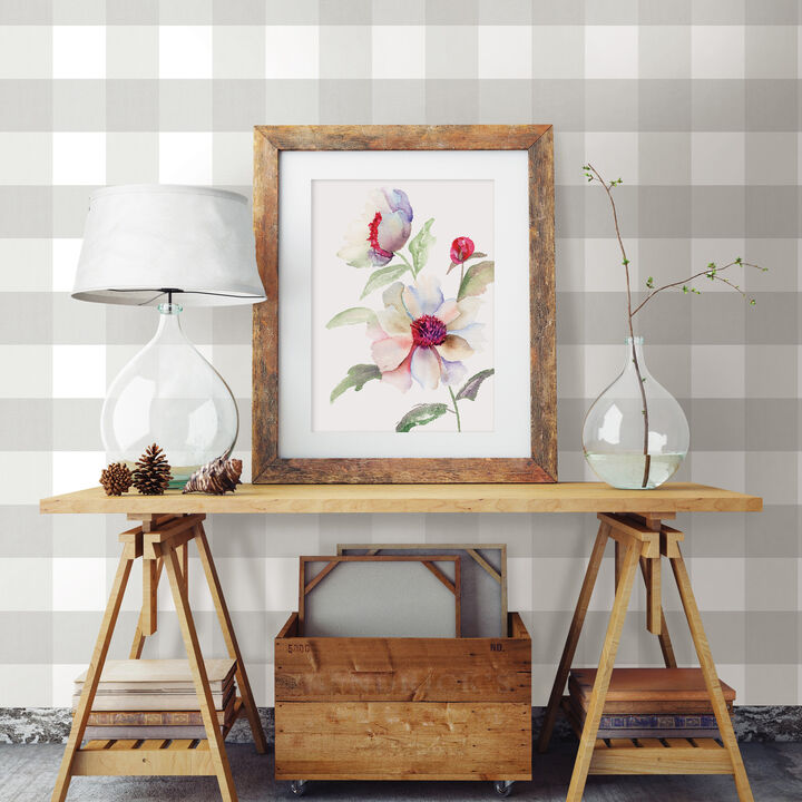 Amos Light Grey Gingham Wallpaper