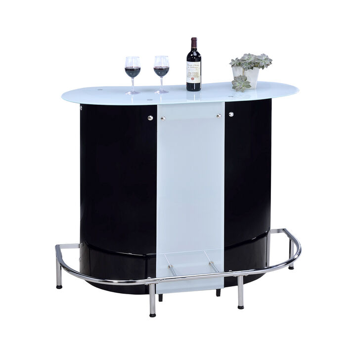 Contemporary Bar Unit with Frosted Glass Top, White And Black-Benzara