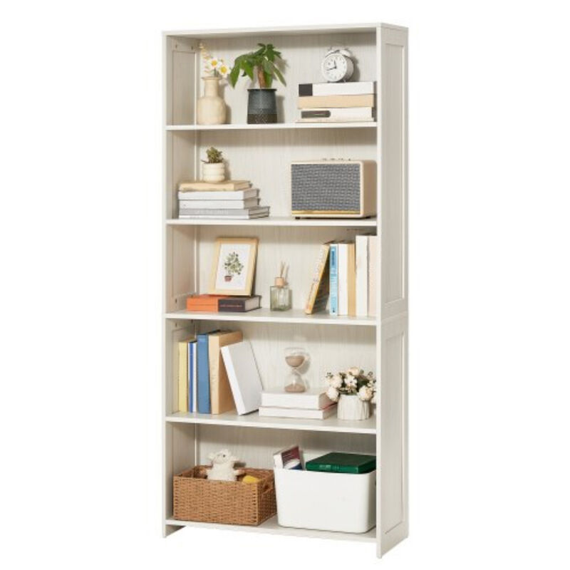 Modern 5-Tier Wide Bookcase &ndash; Freestanding Wooden Shelf Storage Organizer