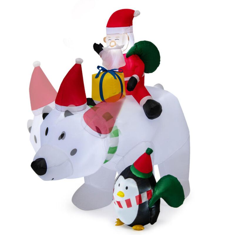 Hivvago 7 Feet Inflatable Santa Claus Riding Bear with Penguin Gift Bags and Gift Box