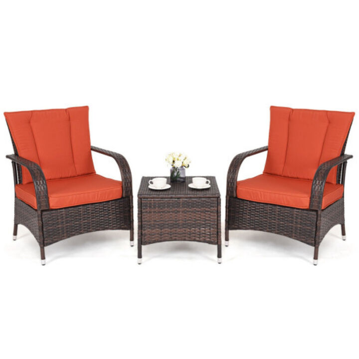 3PCS Outdoor Patio Rattan Wicker Furniture Set-Orange