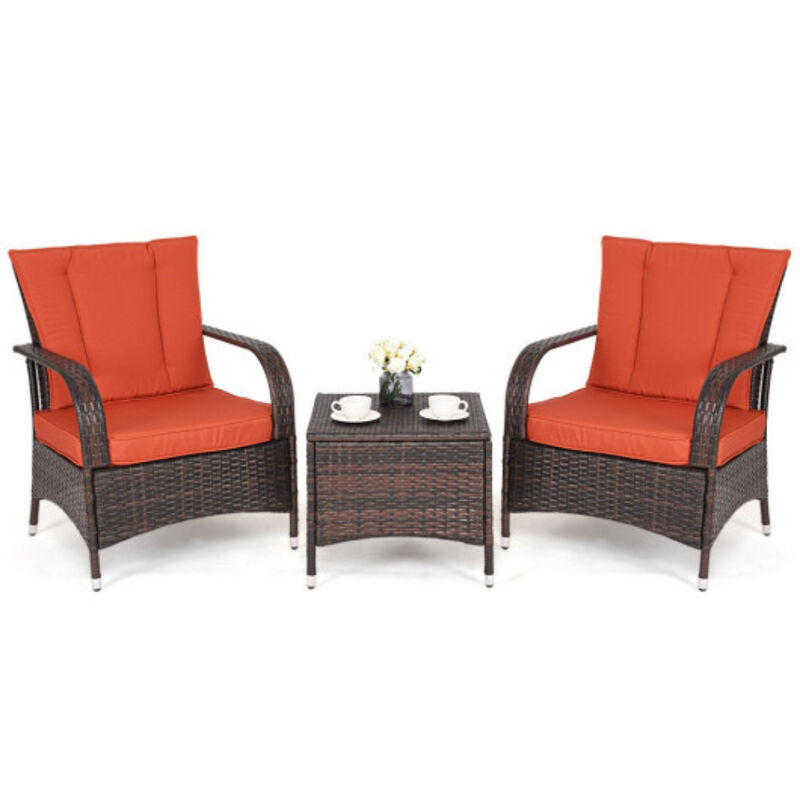 3PCS Outdoor Patio Rattan Wicker Furniture Set-Orange