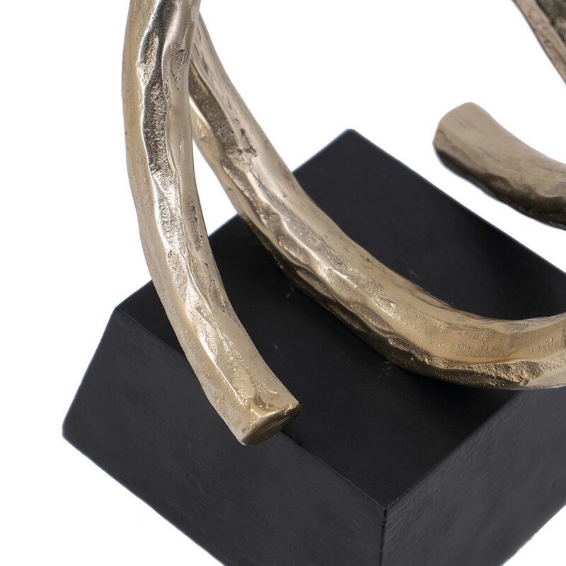 10 Inch Modern Table Sculpture, Bright Gold Aluminum, Intertwined Ring Loop - Benzara