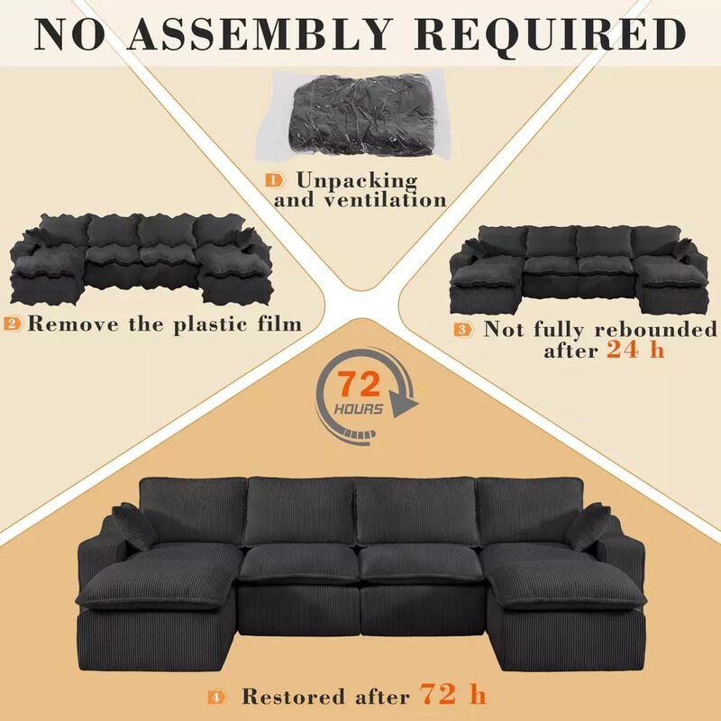 137" U-Shape Modular Sectional Sofa, Boneless Cloud Design, 6-Seater image number 8