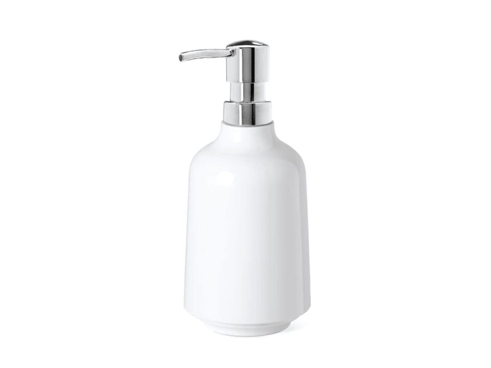 Umbra Step Liquid Soap Pump Dispenser, Also Works with Hand Sanitizer, Easy to Refill, 3-1/2" diam. x 7" h, White