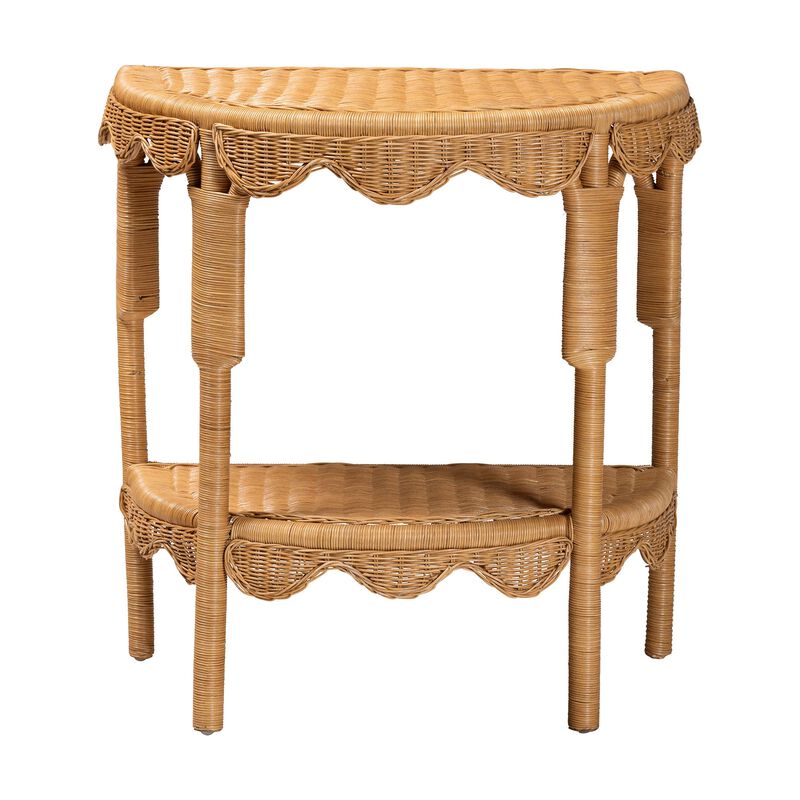 bali & pari Paisley Coastal Scallop Light Honey Rattan Console Table