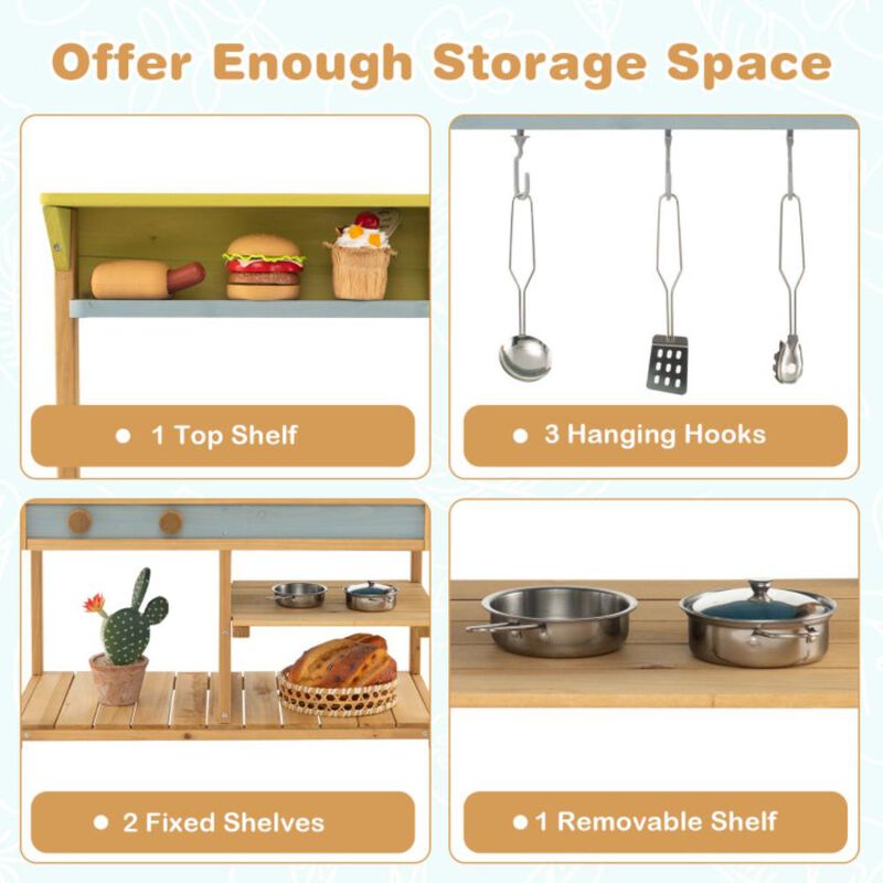 Hivvago Outdoor Kids Mud Kitchen with Faucet and Water Box