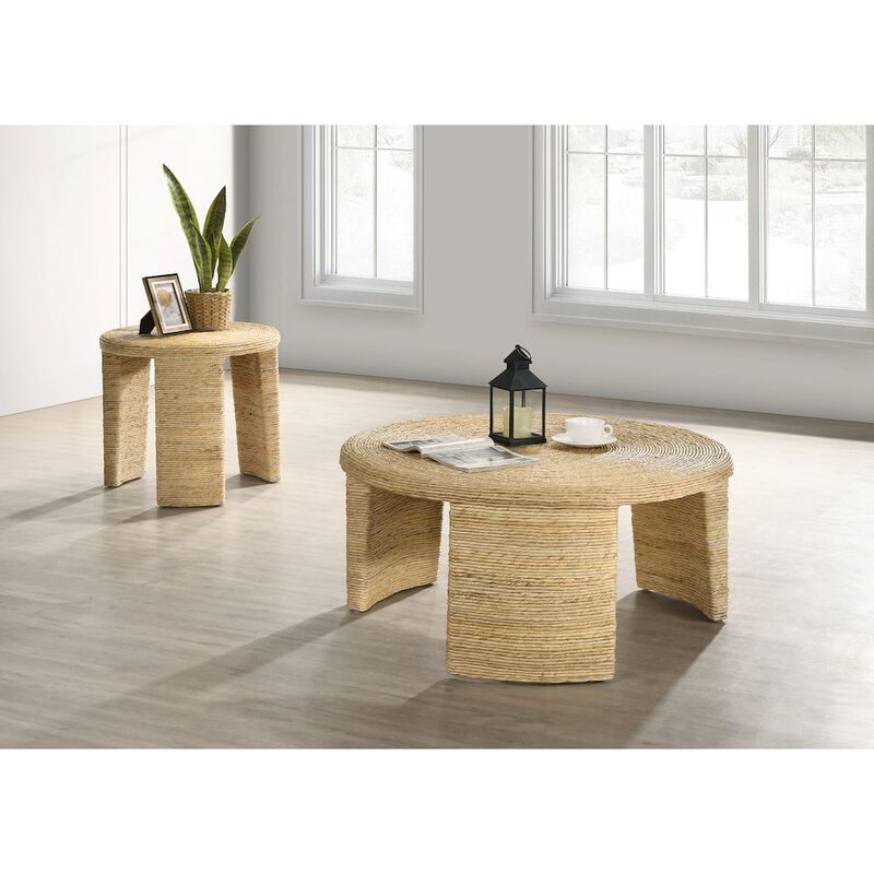 Plethoria Home Natural Woven Rattan Round End Table