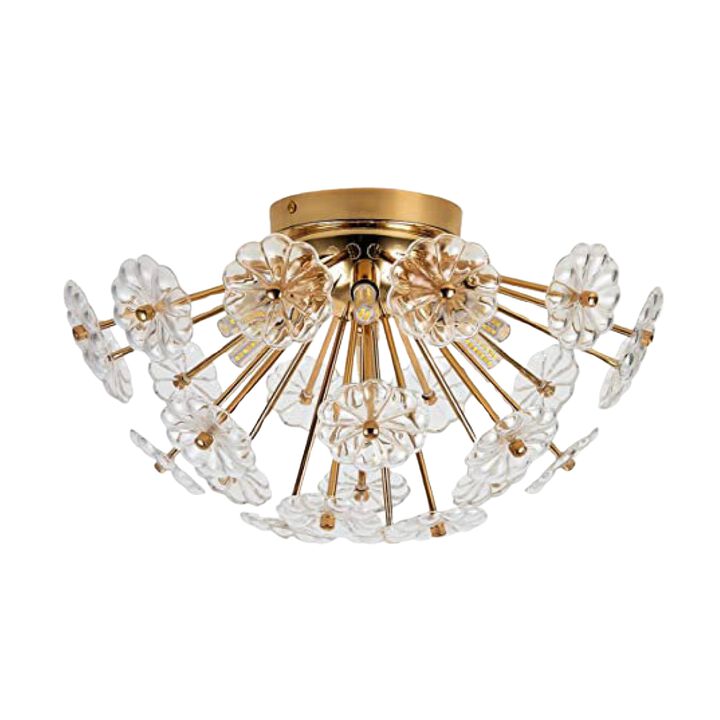 ELEMENT ACE Modern Flush Mount Ceiling Light with Electroplated Finish Glass Petal Lampshade for Bedroom Hallway Kitchen Living Room Nursery Indoor Lighting