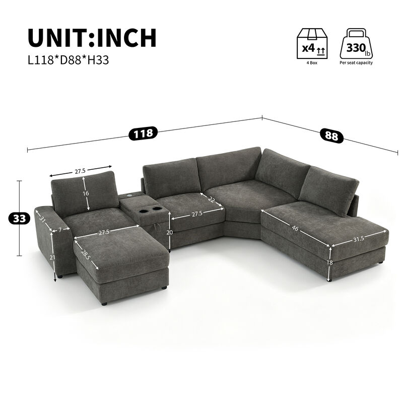 Merax Customizable Modular Sofa with Cloud-Like Comfort, Movable Ottoman, Flippable Console Lid image number 3