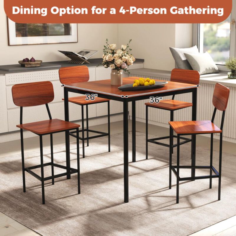 Hivvago 5 Pieces Industrial Dining Table Set with Counter Height Table and 4 Bar Stools