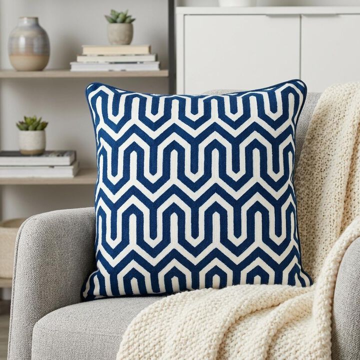 HomeRoots 20" Blue Geometric Cotton Throw Pillow